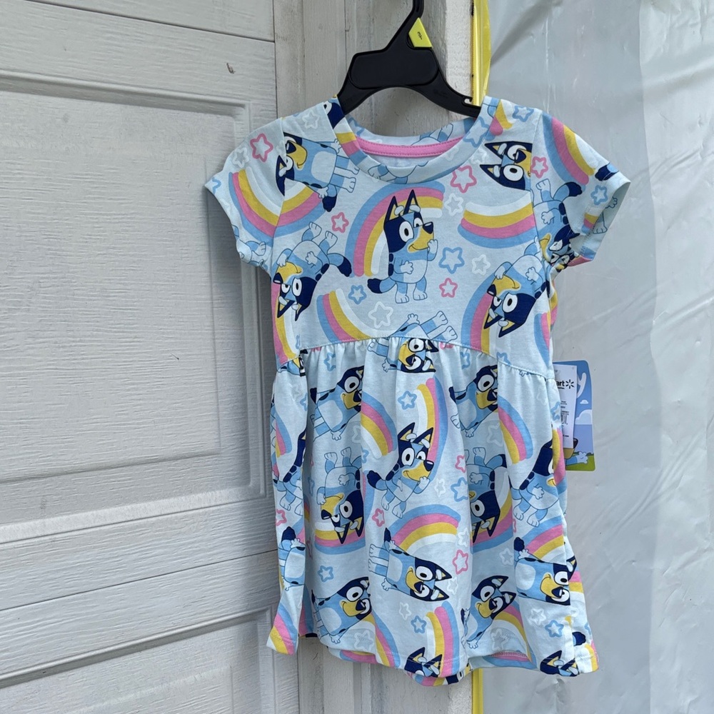 Charming Kids Casual Dress with Rainbow and Cartoon Print
